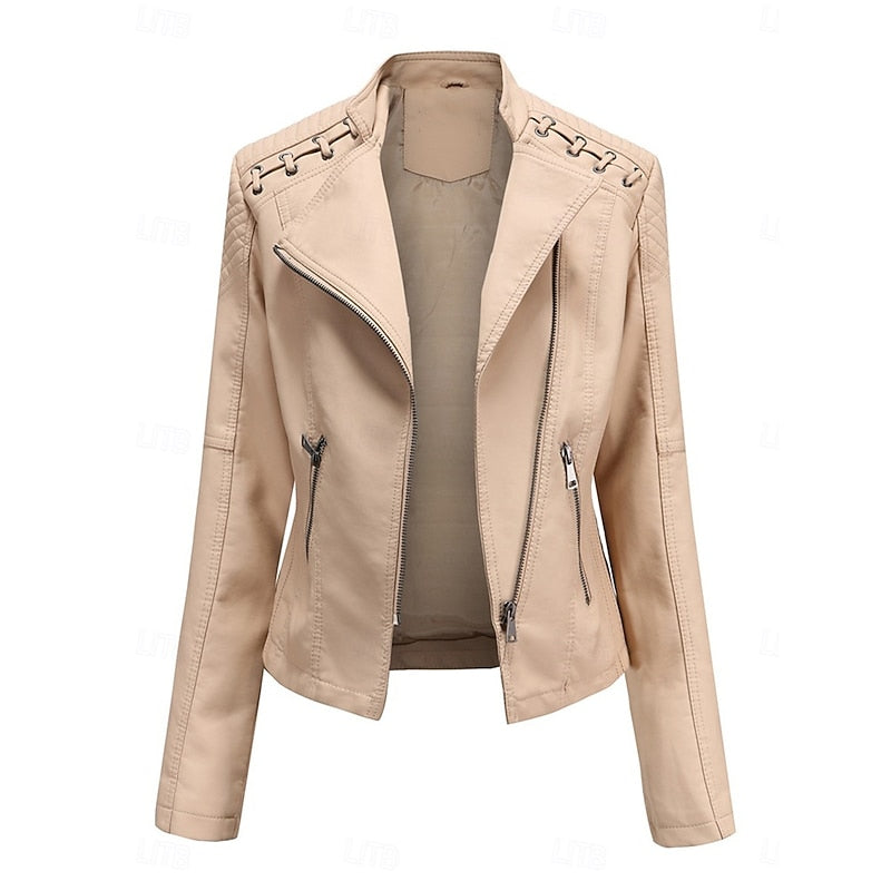 Genevra Sartori | Moto Leather Jacket With Lace-Up Shoulder Detail For Women