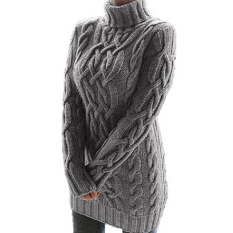 Renée Lachaise | Cable-Knit Turtleneck Mini Sweater Dress For Women