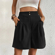 Christabel Dunraven | High Waist Wide Leg Pleated Shorts in Black