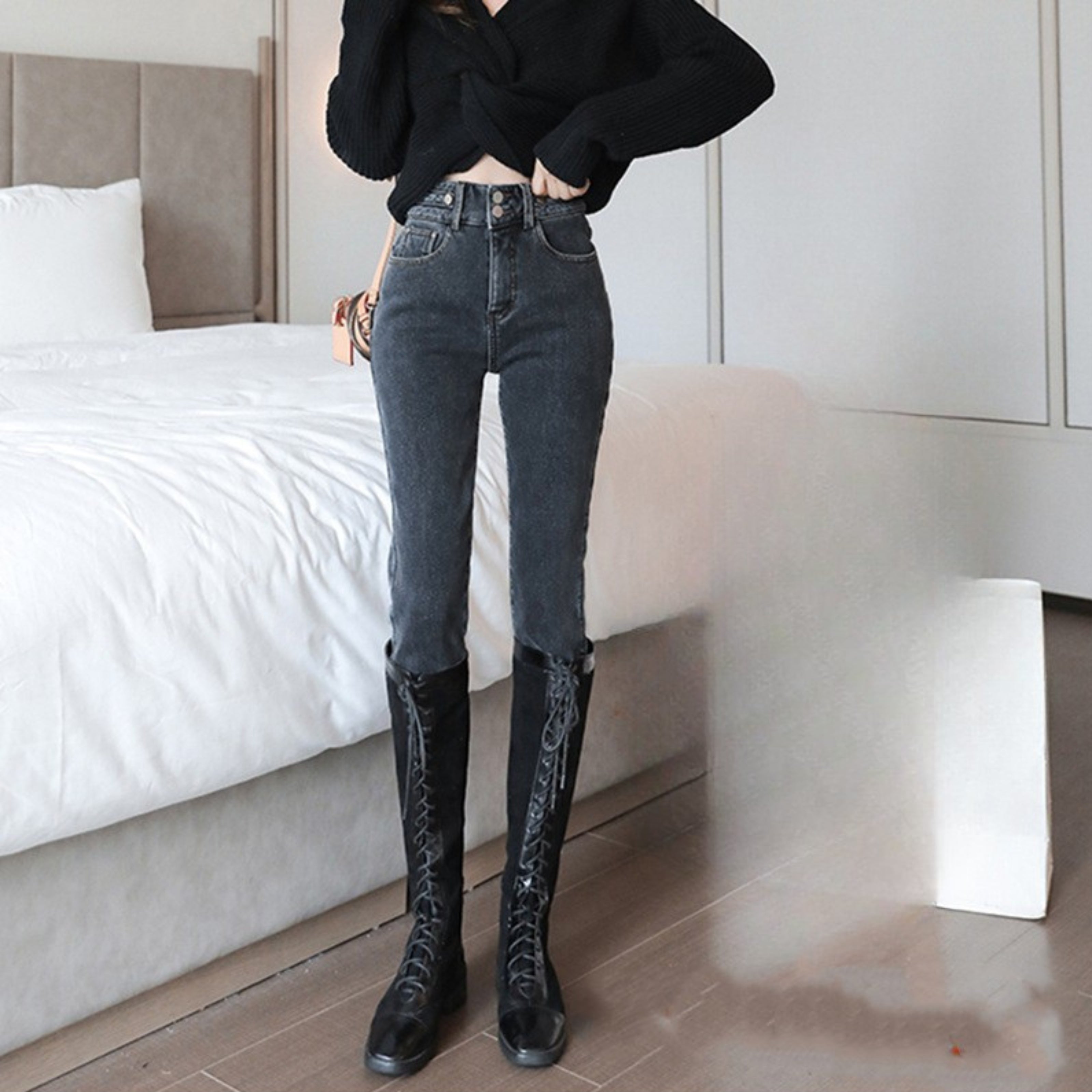 Margot Delaroche | Fleece-Lined High Waist Skinny Jeans For Women