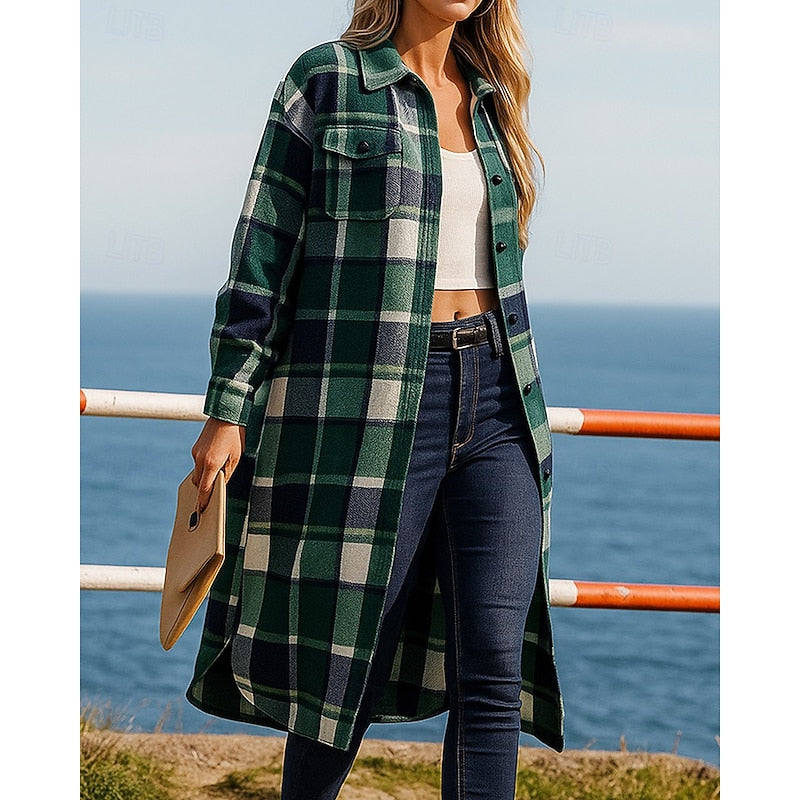 Natalie Hargrove | Longline Plaid Shacket Coat For Women