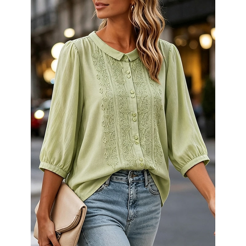 Nicoletta Farnese | Embroidered Peter Pan Collar Blouse For Women