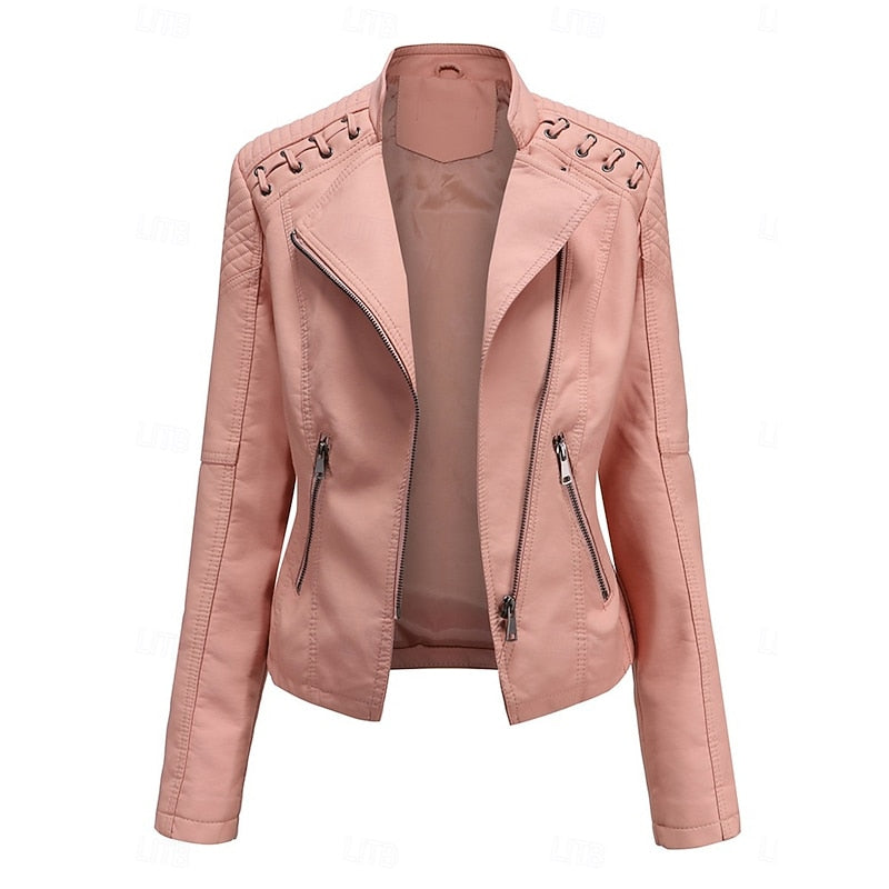Genevra Sartori | Moto Leather Jacket With Lace-Up Shoulder Detail For Women