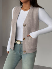 Posy Arkwright | Gray Button-Front Knit Vest For Women