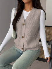 Posy Arkwright | Gray Button-Front Knit Vest For Women