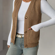 Posy Arkwright | Gray Button-Front Knit Vest For Women
