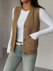 Posy Arkwright | Gray Button-Front Knit Vest For Women