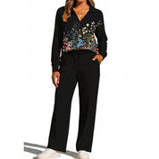 Camille Winters | Floral Collared Two-Piece Lounge Set For Women
