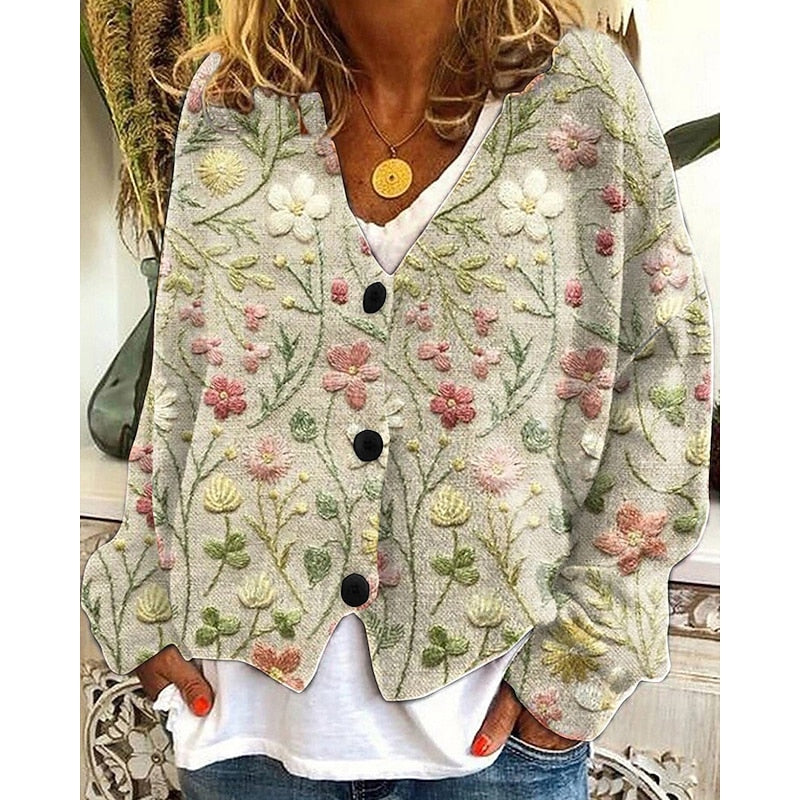 Florence Dumont | Floral Open-Front Cardigan For Women