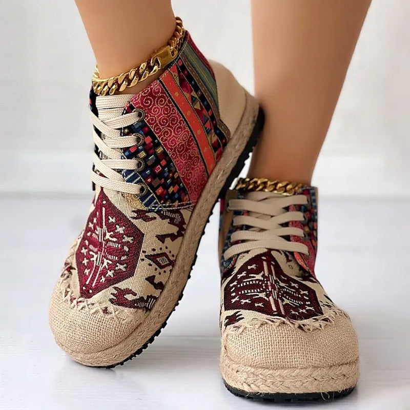 Nathalie Prewitt | Woven Boho High-Top Sneakers For Women