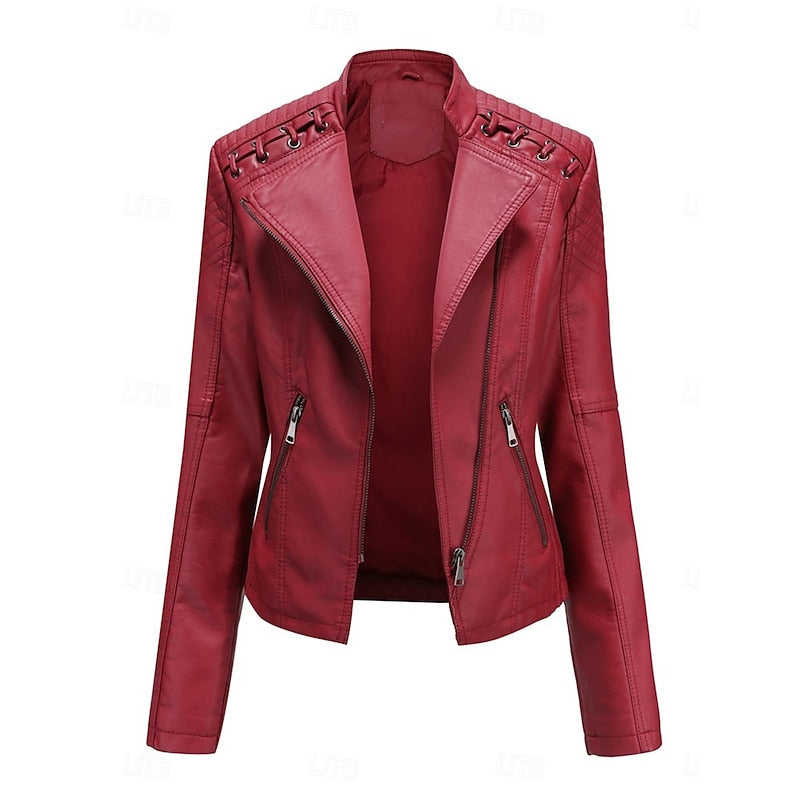 Genevra Sartori | Moto Leather Jacket With Lace-Up Shoulder Detail For Women