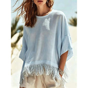 Talia Bresson | Fringe-Hem Linen Blouse For Women