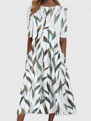 Celeste Wyndmore | Blue Floral Print Midi Dress with Short Sleeves