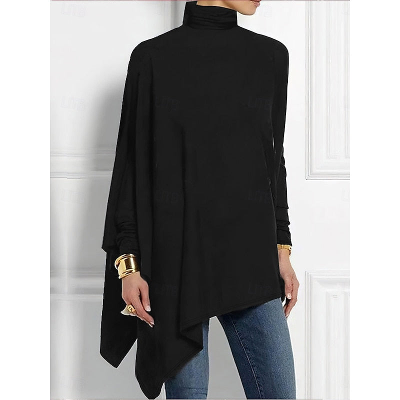 Helena Castries | Draped Asymmetrical Turtleneck Top For Women
