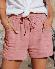 Genevra Dawnfield | Pink Cotton Gauze Drawstring Shorts