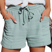 Genevra Dawnfield | Pink Cotton Gauze Drawstring Shorts