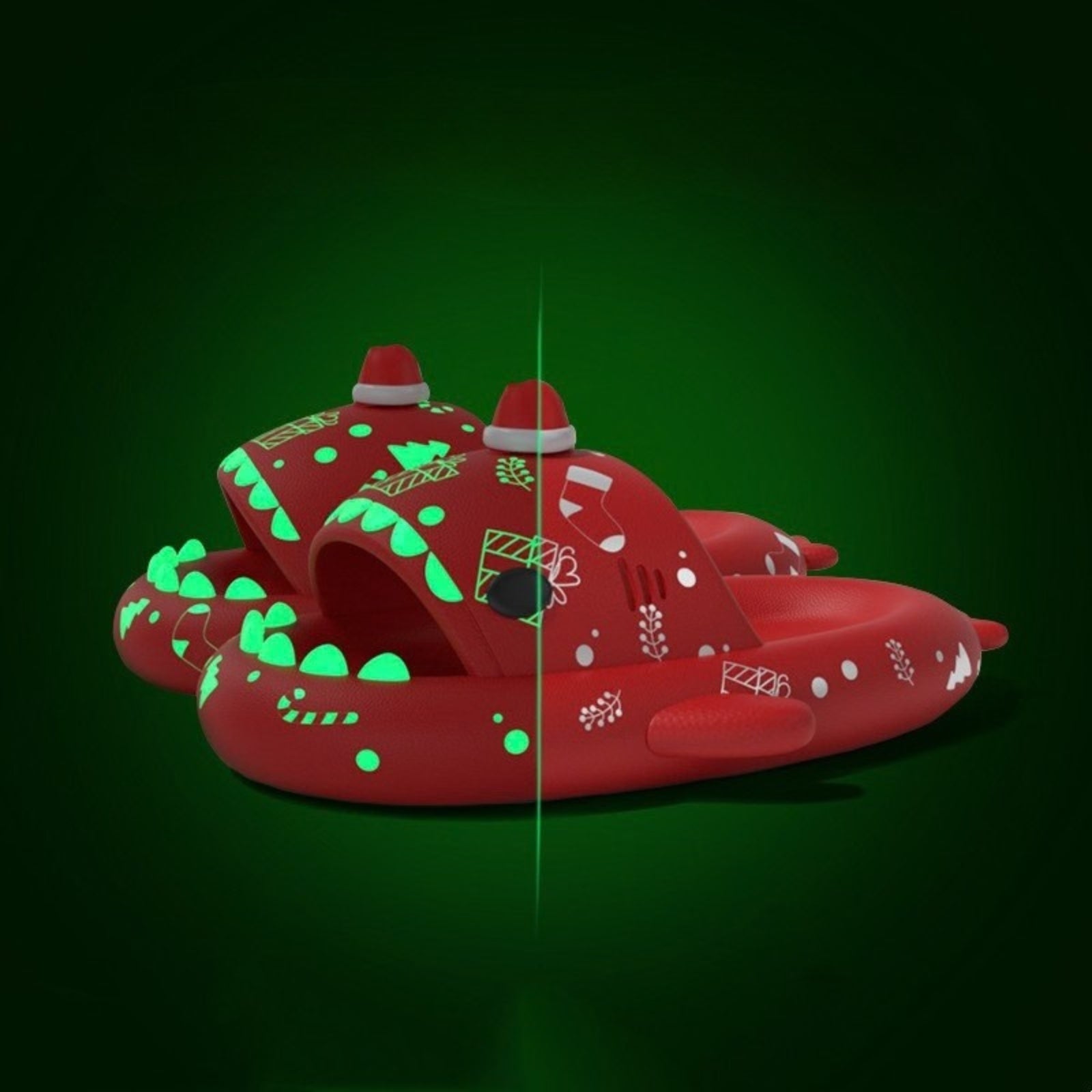 North Star | Red Luminous Shark Christmas Slippers For Women