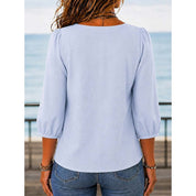 Renae Whitlock | Linen-Blend Square Neck Blouse With Lace Trim