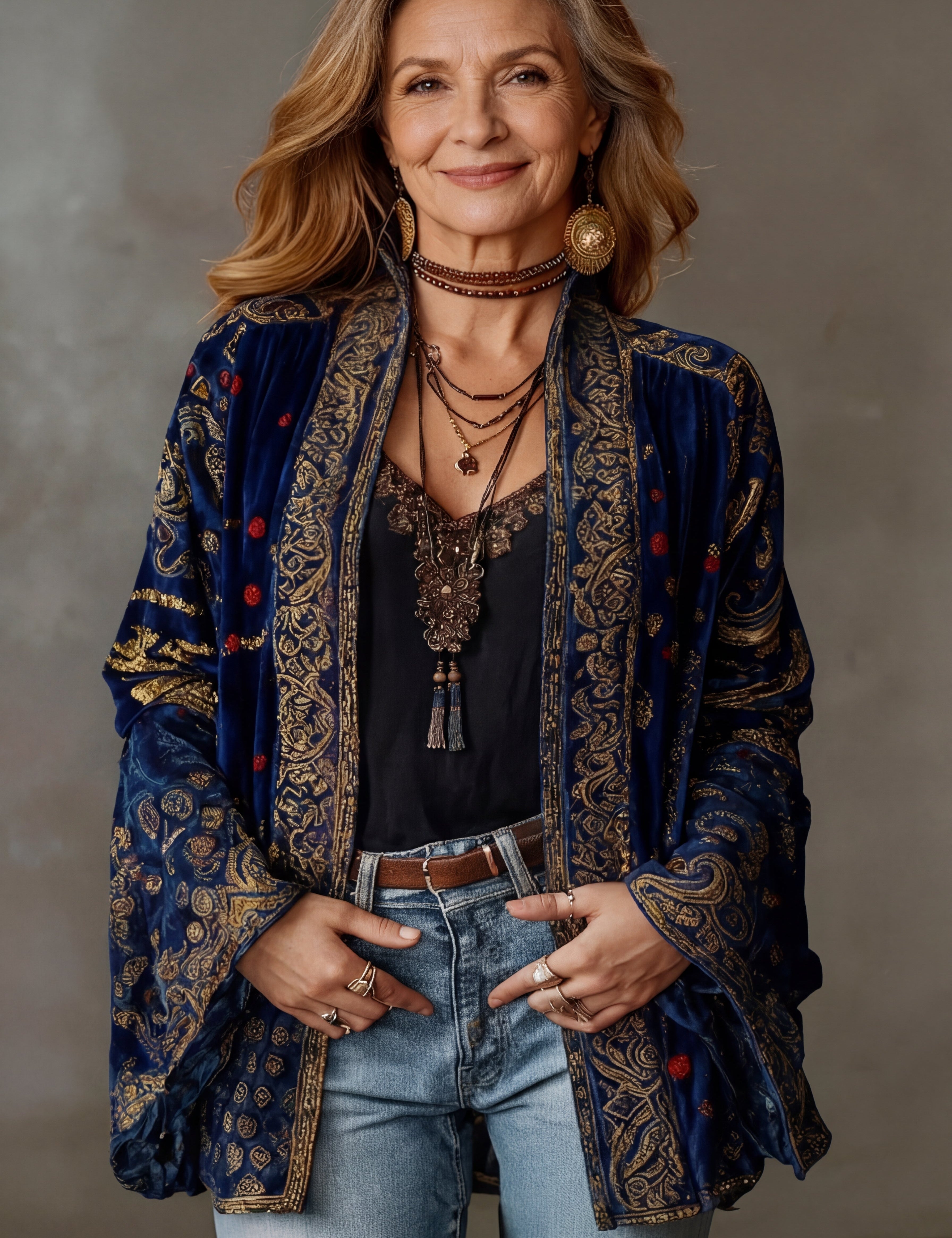 Romy Carraway | Velvet Bohemian Print Cardigan For Women