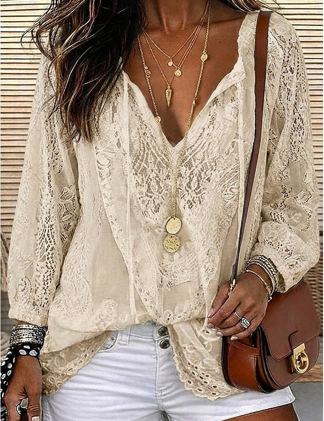 Simone Ardennes | Boho Lace-Trim Blouse For Women