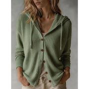 Sadie Yarborough | Maroon Hooded Waffle Knit Cardigan For Women