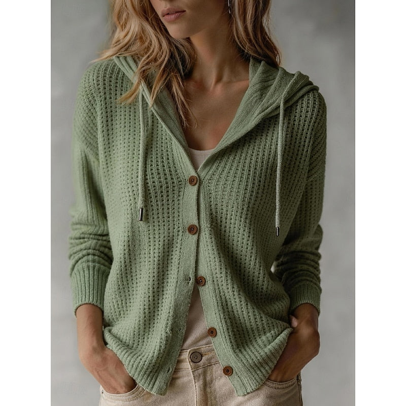 Sadie Yarborough | Maroon Hooded Waffle Knit Cardigan For Women