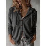 Sadie Yarborough | Maroon Hooded Waffle Knit Cardigan For Women