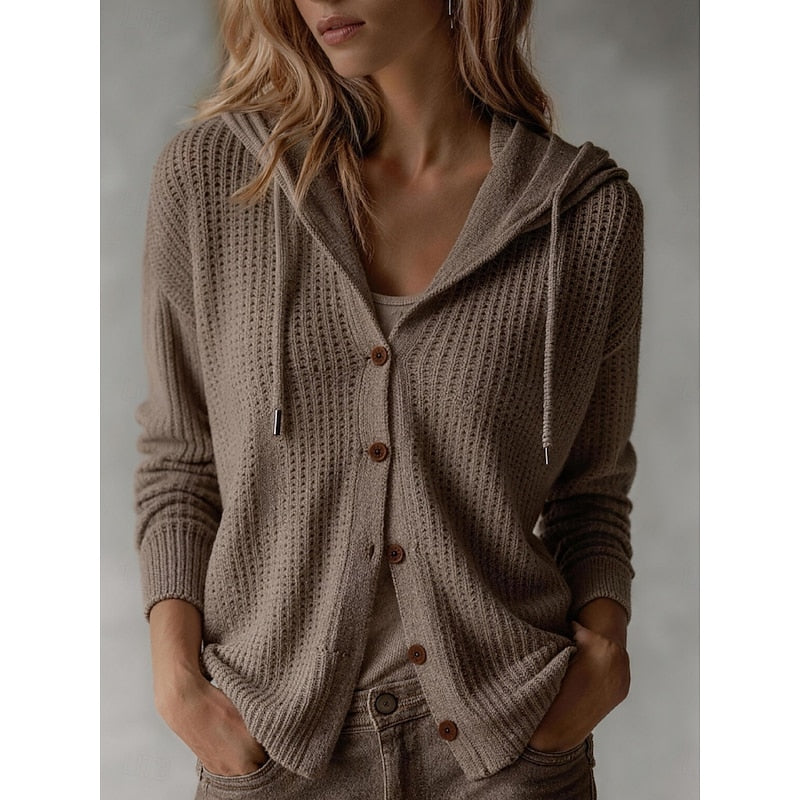 Sadie Yarborough | Maroon Hooded Waffle Knit Cardigan For Women