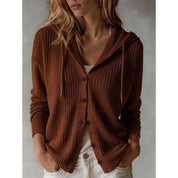 Sadie Yarborough | Maroon Hooded Waffle Knit Cardigan For Women