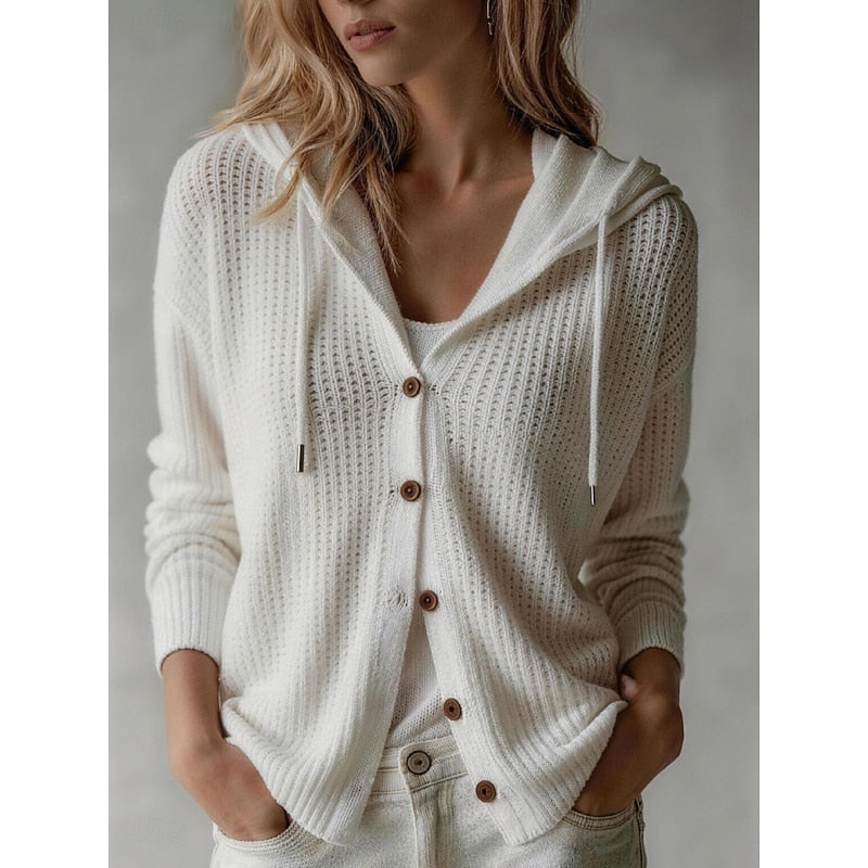 Sadie Yarborough | Maroon Hooded Waffle Knit Cardigan For Women