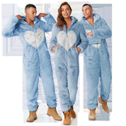 Sage Delamere | Blue Heart Fleece Hooded Onesie Unisex & Couples
