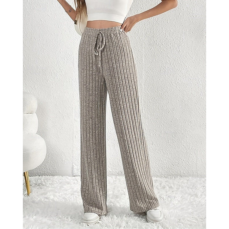 Odile Fournier | Ribbed Wide-Leg Pants With Drawstring Waist For Women