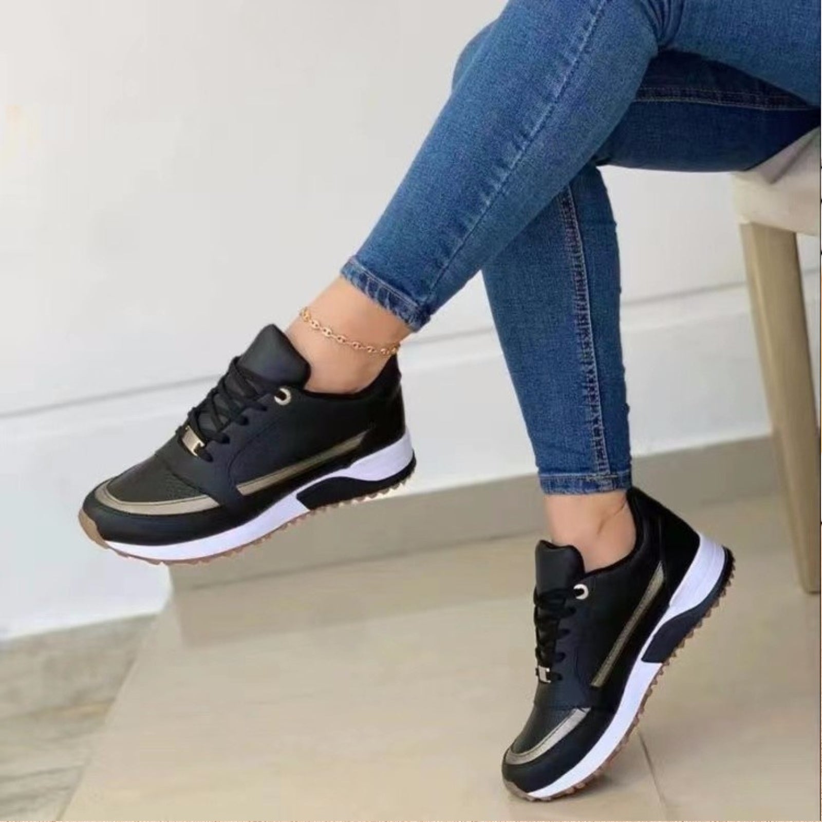 Claire Montrose | Navy Lace-Up Sneakers For Women