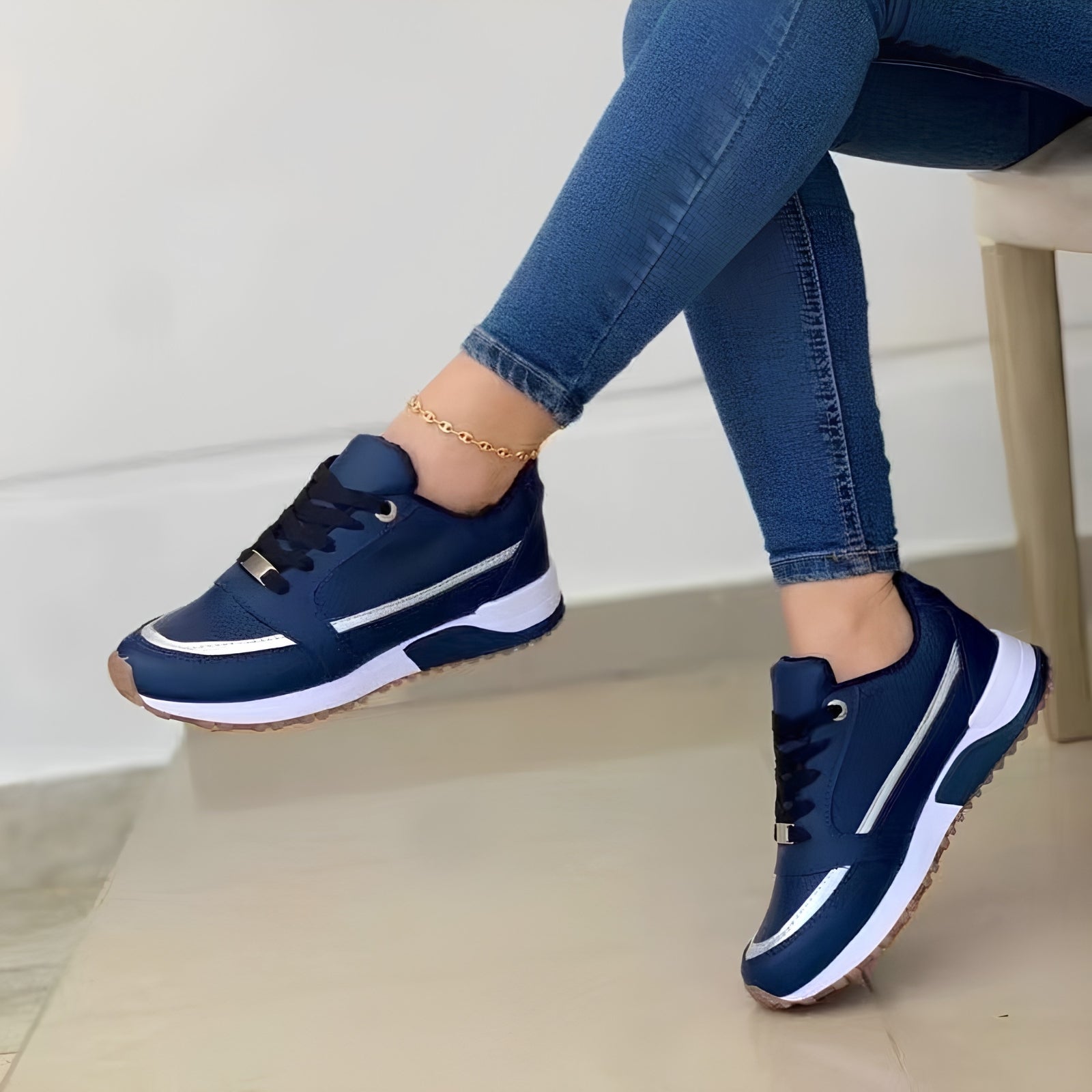 Claire Montrose | Navy Lace-Up Sneakers For Women