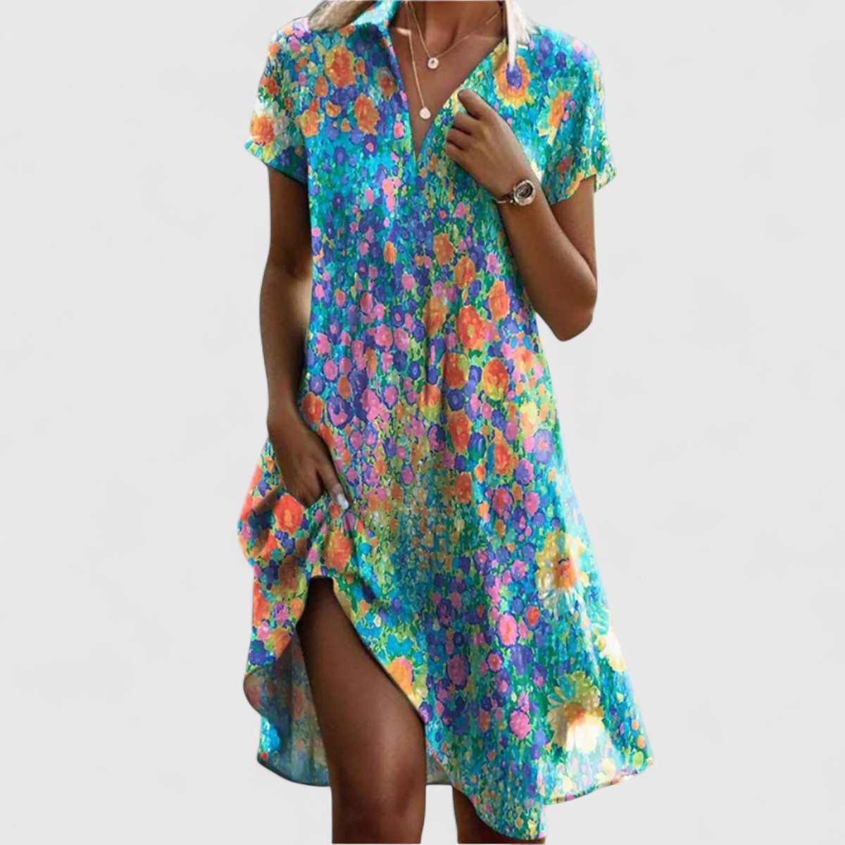 Genevra Starcourt | Blue Starprint Short Sleeve Midi Dress