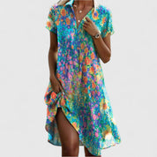 Genevra Starcourt | Blue Starprint Short Sleeve Midi Dress
