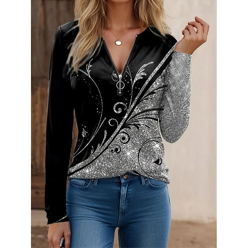 Isadora Fontanel | Floral Quarter-Zip Long Sleeve Top For Women