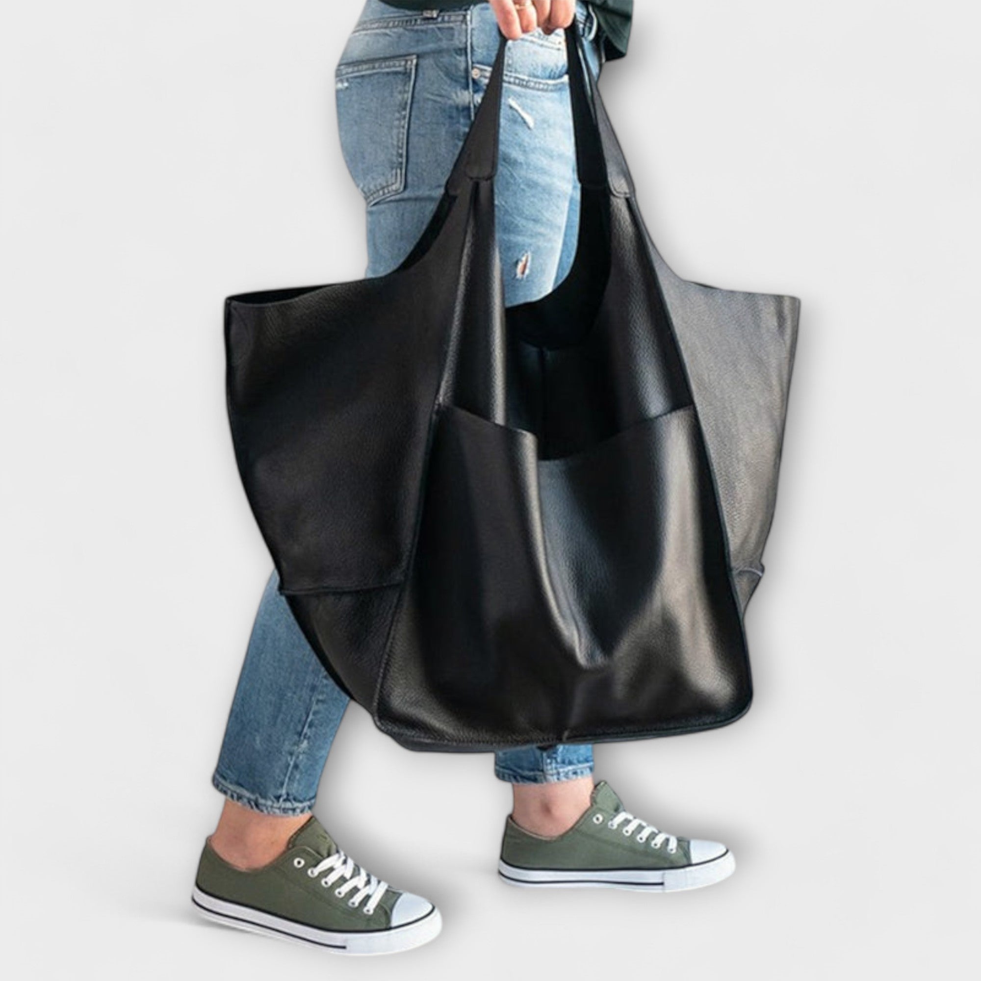Cordelia Ashworth | Spacious Black Faux Leather Tote Bag