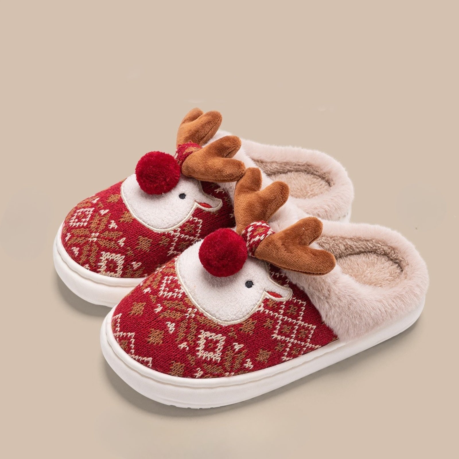Cabin Cozy | Reindeer Face Christmas Slippers For Women
