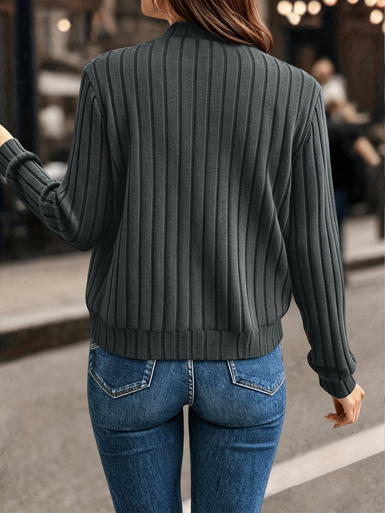 Sloane Ingersoll | Black Ribbed Zip-Up Knit Jacket For Women