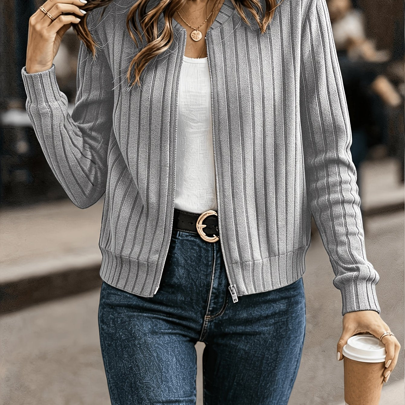 Sloane Ingersoll | Black Ribbed Zip-Up Knit Jacket For Women