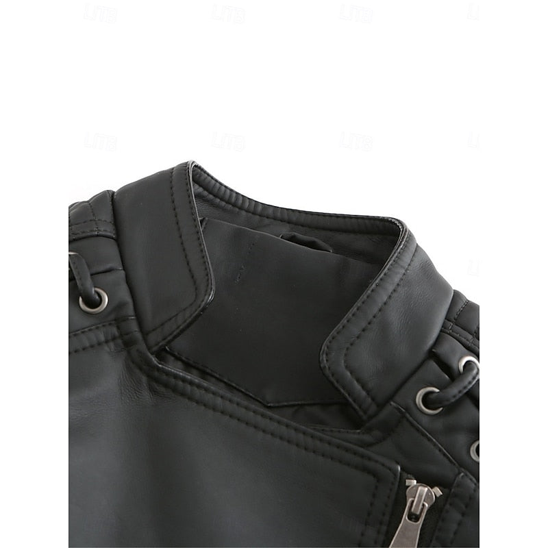 Genevra Sartori | Moto Leather Jacket With Lace-Up Shoulder Detail For Women