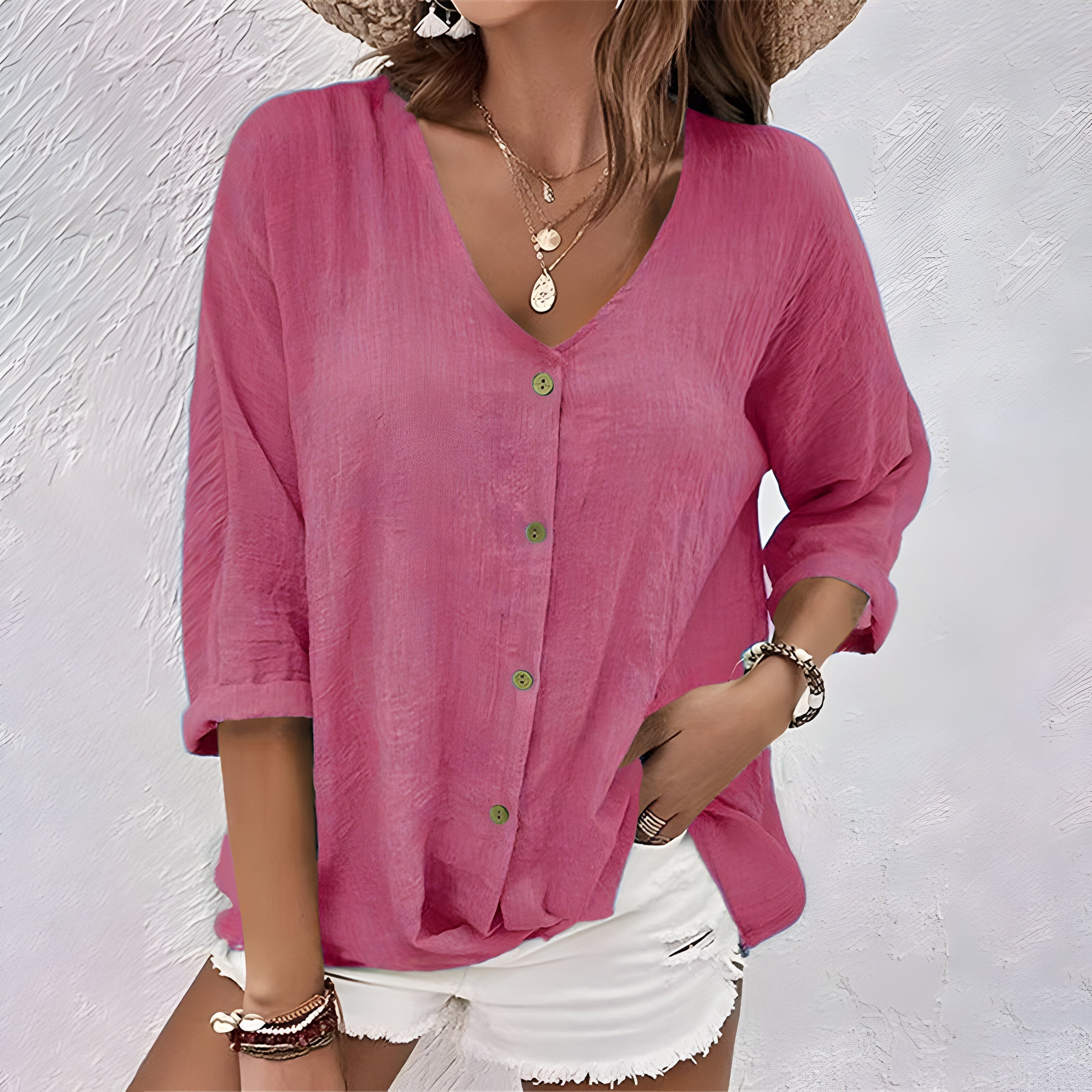 Estelle Wyndbourne | Sage Green V-Neck Button-Up Blouse