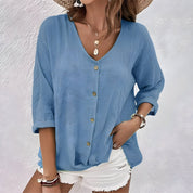 Estelle Wyndbourne | Sage Green V-Neck Button-Up Blouse