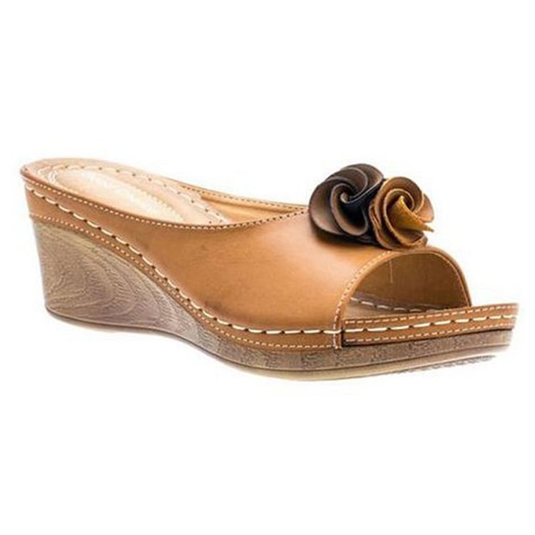 Arabella Fontcroix | Floral Wedge Slide Sandals For Women