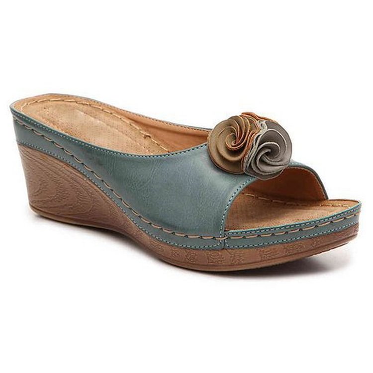 Arabella Fontcroix | Floral Wedge Slide Sandals For Women