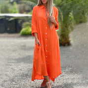 Séraphine Montvalois | White Linen Maxi Shirt Dress with Button-Down Front