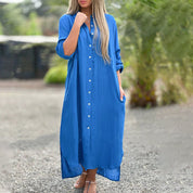 Séraphine Montvalois | White Linen Maxi Shirt Dress with Button-Down Front