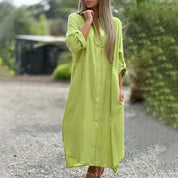 Séraphine Montvalois | White Linen Maxi Shirt Dress with Button-Down Front