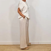 Elara Vossmont | Satin Wide-Leg Two-Piece Set in Cream
